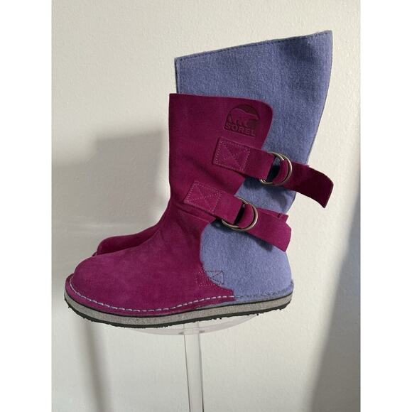 Wmens Sorel Chipahko Suede Wool Wrap Boots Sz 5 Magenta Pink Lavender New - Picture 3 of 8